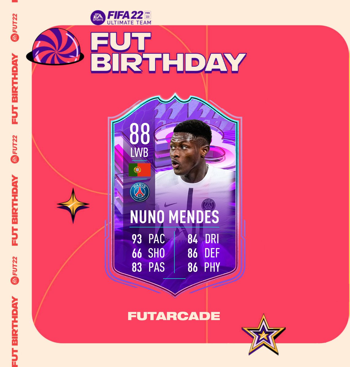 Nuno Mendes is in Fut Birthday team 🤯

Strong link with Ney Flashback 👀

Design by the goat <a href="/LeanDesign_/">Diego Herrera</a>

#leak #fifa #fut #fifa22 #news #FUTBirthday
