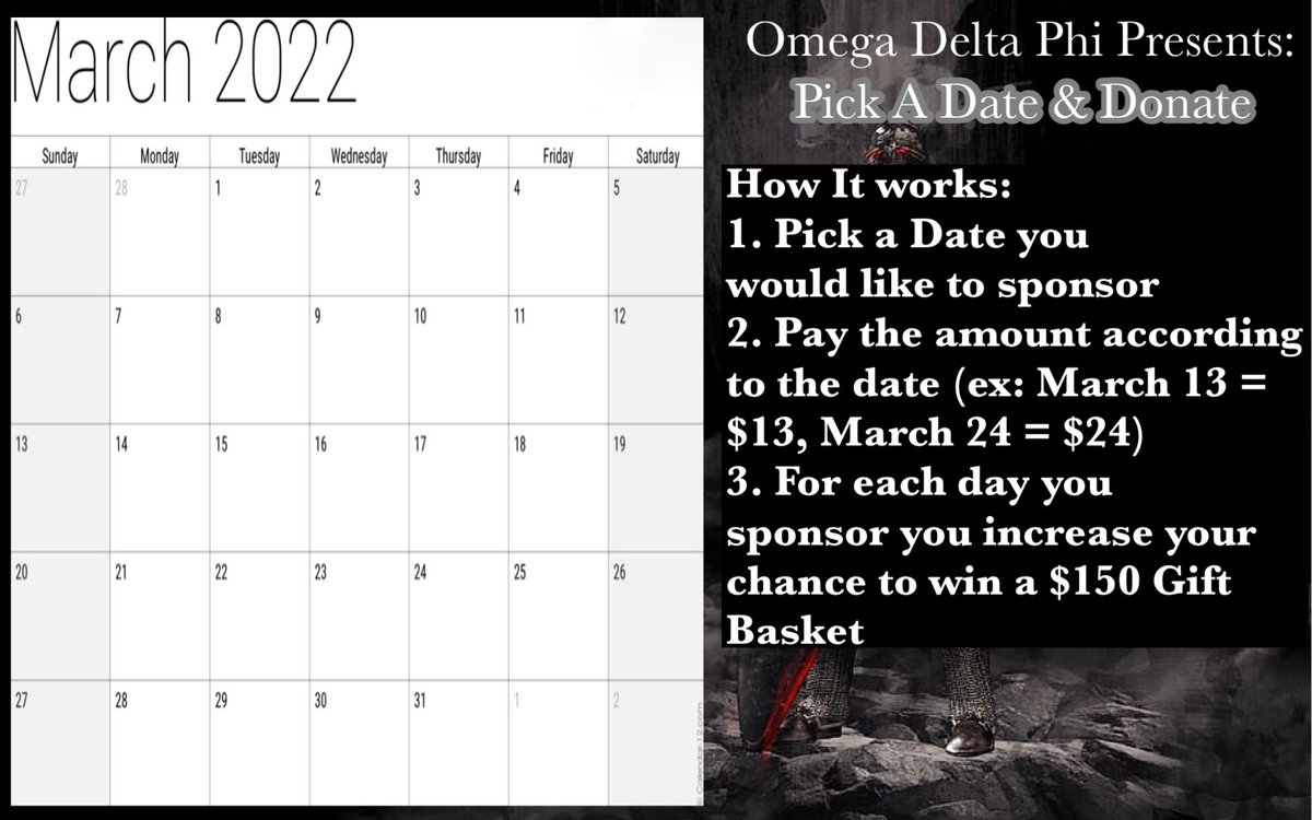 This month we are doing a calendar fundraiser! Make sure you message us or any of the guys to help us fill our calendar up 🛡⚔️