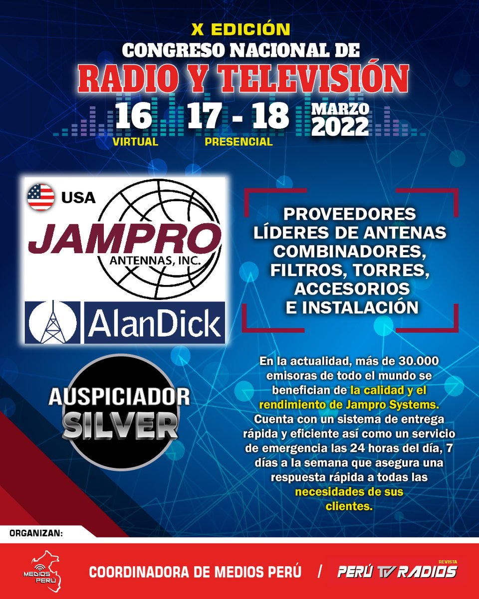 mediosperu's tweet photo. Reconocidas empresas @JamproAntennas y @AlanDick_Brdcst se suman como Auspiciadores Silver, trayendo la 𝘂́𝗹𝘁𝗶𝗺𝗮 𝘁𝗲𝗰𝗻𝗼𝗹𝗼𝗴𝗶́𝗮 en combinadores, filtros y mucho más.
𝗟𝗲𝗲 𝗹𝗮 𝗻𝗼𝘁𝗮: https://t.co/avjH9UYlQT
✅ 𝗜𝗻𝘀𝗰𝗿𝗶́𝗯𝗲𝘁𝗲: https://t.co/ngULkTzNbz
#CNRTV https://t.co/R0N8AQGYSk