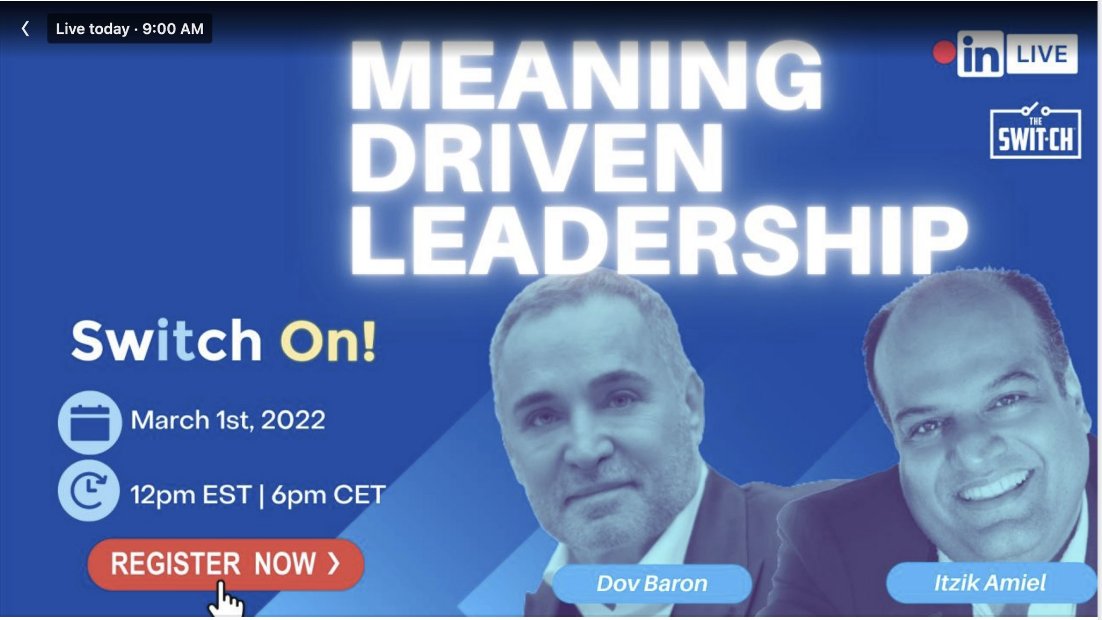 TheDovBaron's tweet photo. Catch the replay of this fast-paced, in-depth examination of the most important form of #leadership today: #Meaningdriven! Do you know the meaning of your organization? Do you know your own meaning?
Watch @amielitzik grill me on these subjects.
https://t.co/40fce31Axy https://t.co/BFCDHL44ep