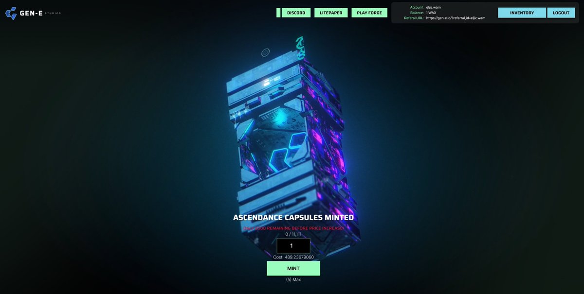 TheForgeArena's tweet photo. 📢 GEN-ZERO HOLDERS &amp; WHITELISTED WALLETS CAN NOW MINT UP TO 5 ASCENDANCE CAPSULE NFTS!

 OFFICIAL MINTING SITE:
👉 https://t.co/Z1lYjkcsfR

3900 CAPSULES AVAILABLE TO MINT DURING THIS PRE-SALE.

OFFICIAL REVEAL: MARCH 10

#NFTGame #NFTdrop #WAXP #Play2Earn https://t.co/L5ZNyOz0vG