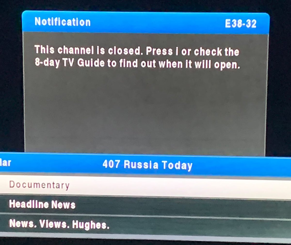 AwaitedOne1's tweet photo. No respect for customers, in the middle of watching RussiaTV. @DStv and @MultiChoiceGRP must reinstate RT immediately. Why only after subscription payment due date? Some of us only paid March2022 subscription bcs of RT, @ICASA_org this is robbery. #BoycottDstv #BoycottMultichoice https://t.co/RDyXsGKaMG