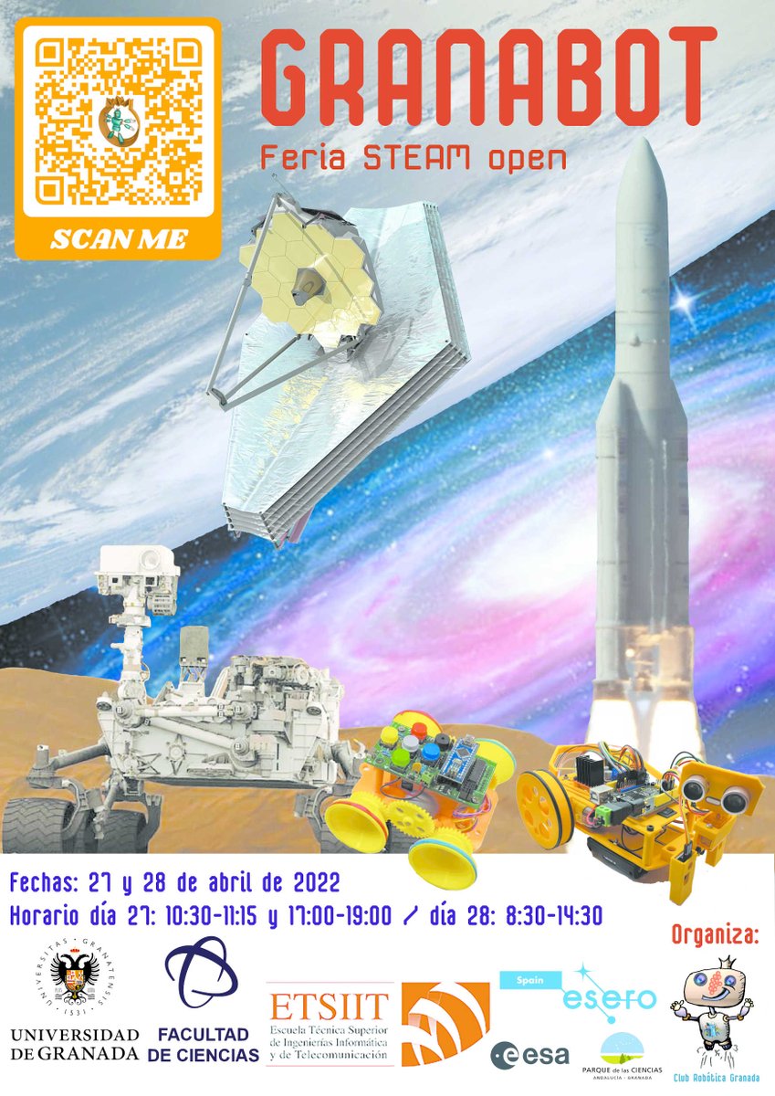 clubroboticagra's tweet image. Arranca #Granabot Empezamos el 27/4 con actividades de mañana y tarde. Habrá nuevas noticias.
Abierta la inscripción a la visita al laboratorio &quot;Los 10 experimentos más bellos de la Física&quot; accede en sites.google.com/view/granabot/…
Para asistir como público en sites.google.com/view/granabot/…