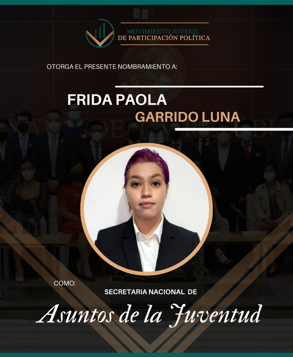 MJPPMX's tweet photo. 📣 Continuamos trabajando y persistiendo, por eso cada día tenemos más jóvenes comprometidos en nuestro Movimiento Juvenil de Participación Política.

En #MJPP nos congratulamos en presentar a nuestra Secretaria Nacional de Asuntos de la Juventud

Frida Paola Garrido Luna.

#MJPP https://t.co/Z4acdCwh8T