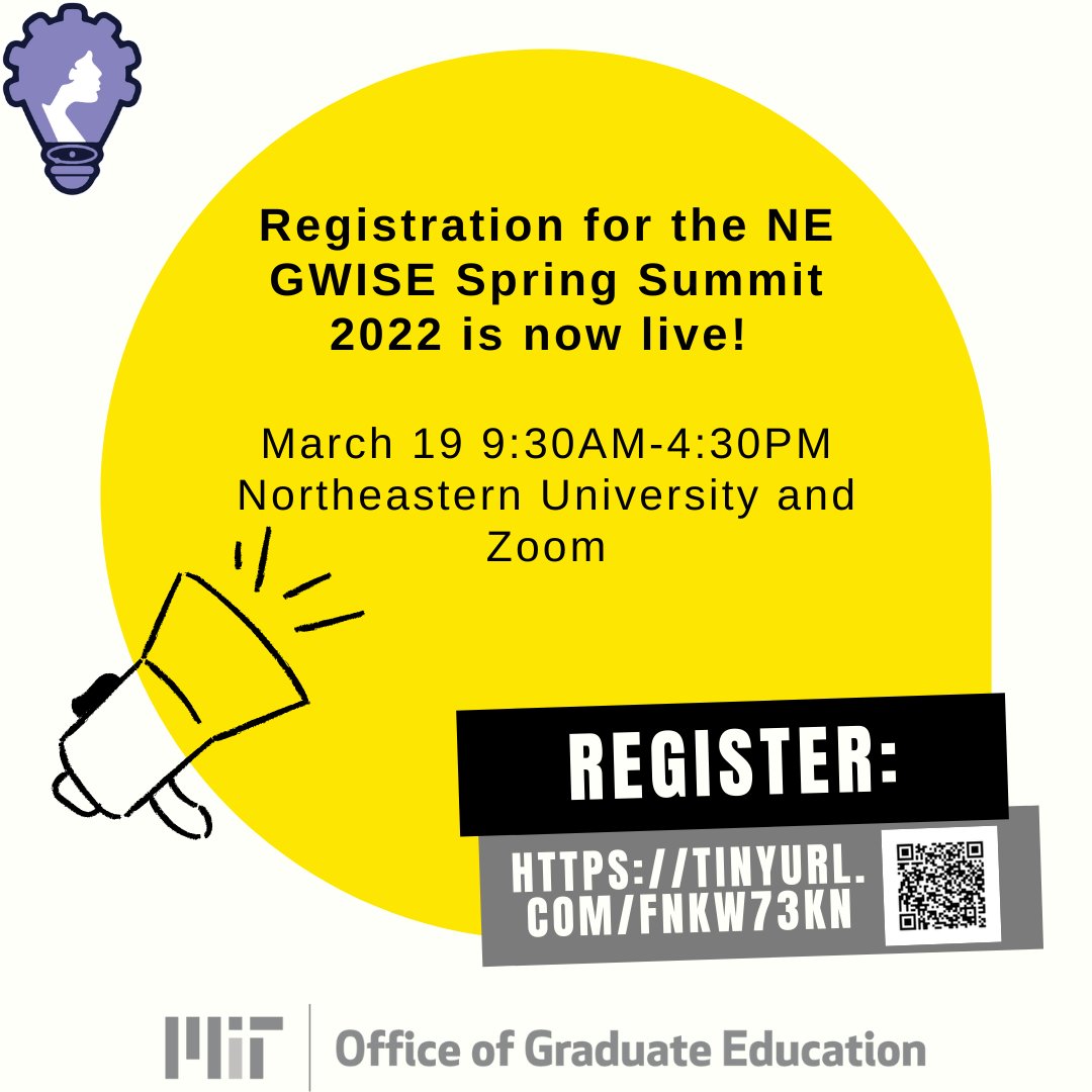 Registration has opened for the NE GWISE Spring Summit 2022! Our theme this year is "Building a career path in STEM: following your passions inside and outside of the lab". Register here today: tinyurl.com/fnkw73kn