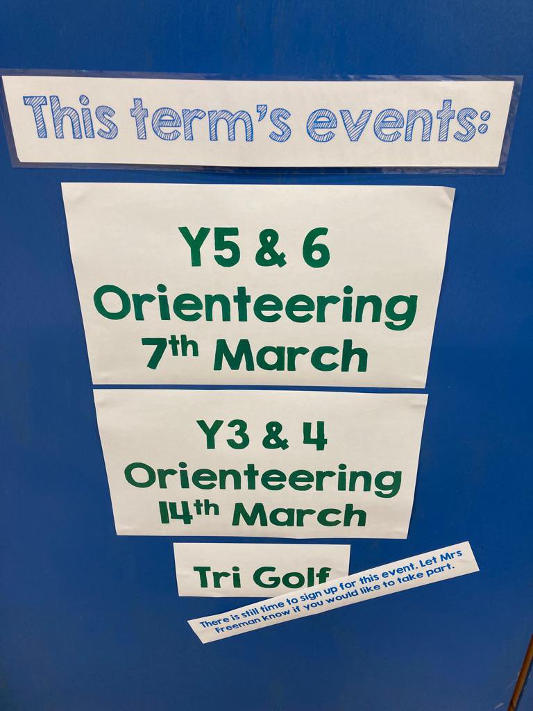 LiveandLearnPE's tweet photo. Absolutely loved to see this events board at @CatcliffePS today!! Having this display is a great reminder for everyone about our up and coming events 🙌🏻🙌🏻 We can’t wait to see you at our U11s and U9s Orienteering festivals 🙌🏻 @heald_mr https://t.co/lVyIehZnnI
