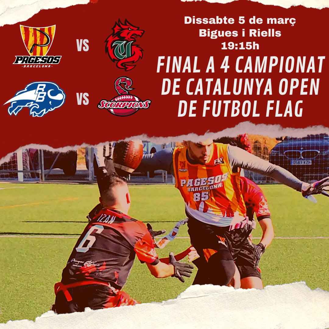 FCFAtwi's tweet photo. 🏈 HORARIS CAP DE SETMANA
🏆 Final a 4 #CCFFOpen
#FCFA #FutbolAmericà #FlagFootball #americanfootball @UFECcat @esportcat @BiguesFootball @bcnpagesos @Uroloki @bufals https://t.co/dYrQnCFVvc
