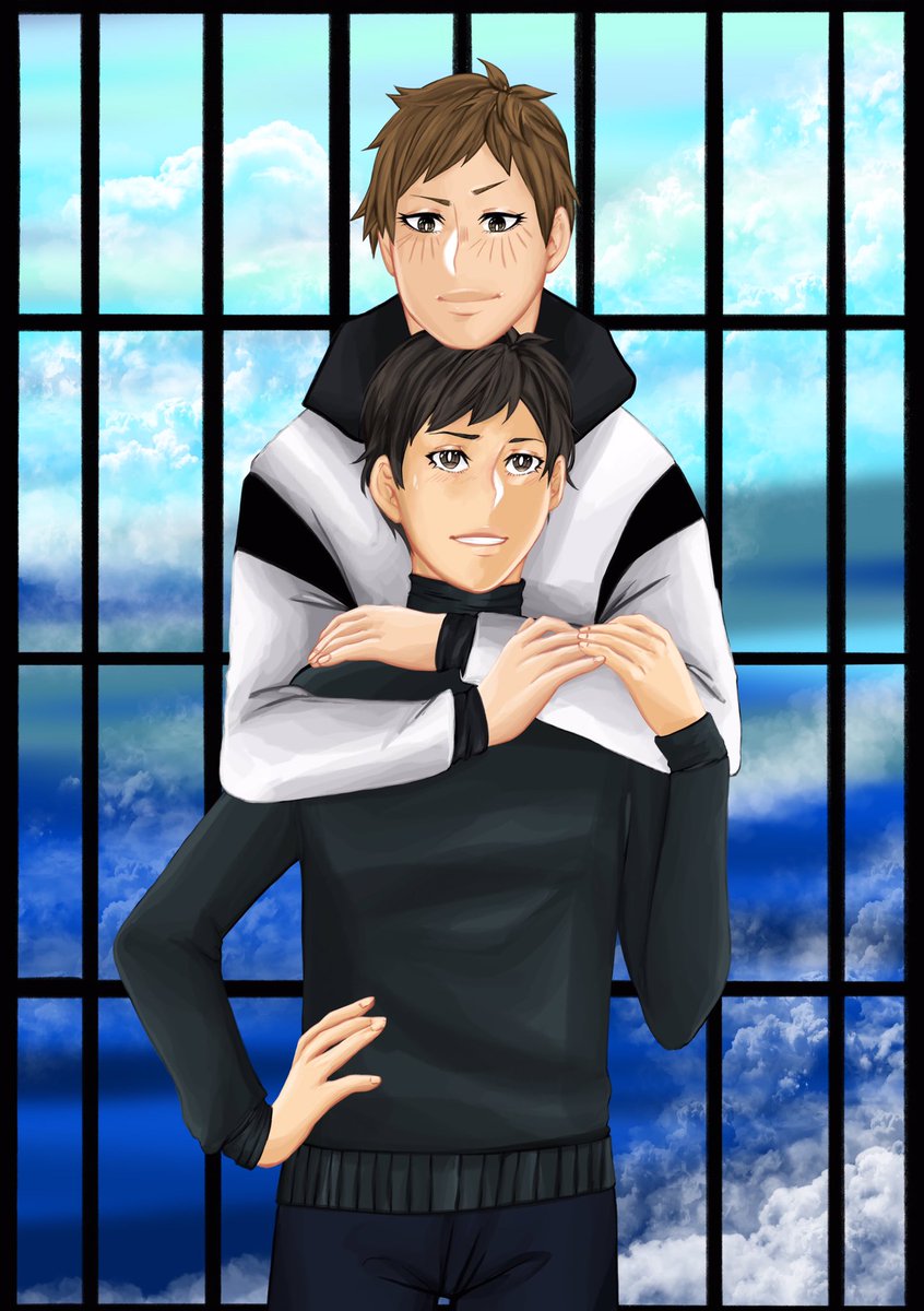 Dear @PariSnitchRaina this is my gift for you for the <a href="/HQRarepairExng/">Haikyuu Rarepair Exchange || Pinch Hitters Open!</a> ! 

I drew Post Time-Skip Ennoshita × Futakuchi ✨