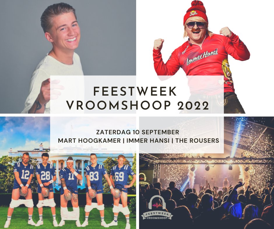 FeestweekVhoop's tweet photo. Wat een artiesten komen naar Feestweek #Vroomshoop 2022:

Zaterdag 10 september: Mart Hoogkamer, Immer Hansi en The Rousers. Start kaartverkoop: a.s. vrijdag om 18:00 https://t.co/qEXLmMekZW

Eerder kondigden we Jannes, Henk Wijngaard en Stef Ekkel al aan voor de Hollandse Avond. https://t.co/AsbOeYqxMs
