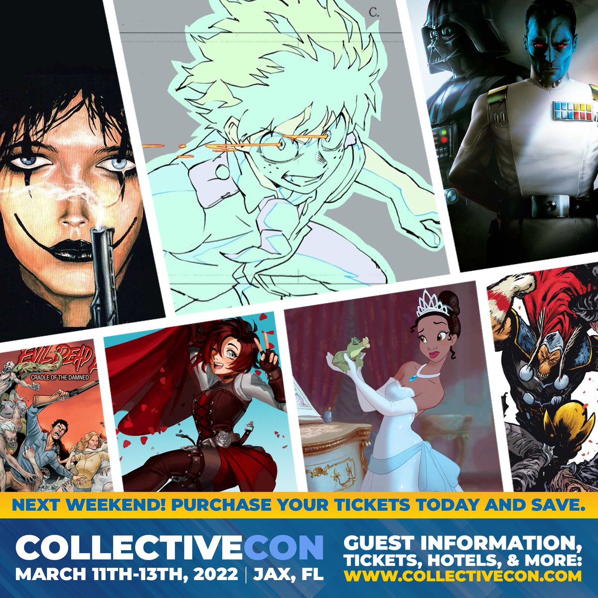Collective Con is Next Weekend! Join us on March 11th-13th, 2022 at the Jax Expo Center! We are Jacksonville, Florida's 3-Day Pop Culture Convention! Meet some of your favorite Creators!

To view the current guest list and pre-order tickets, please visit: