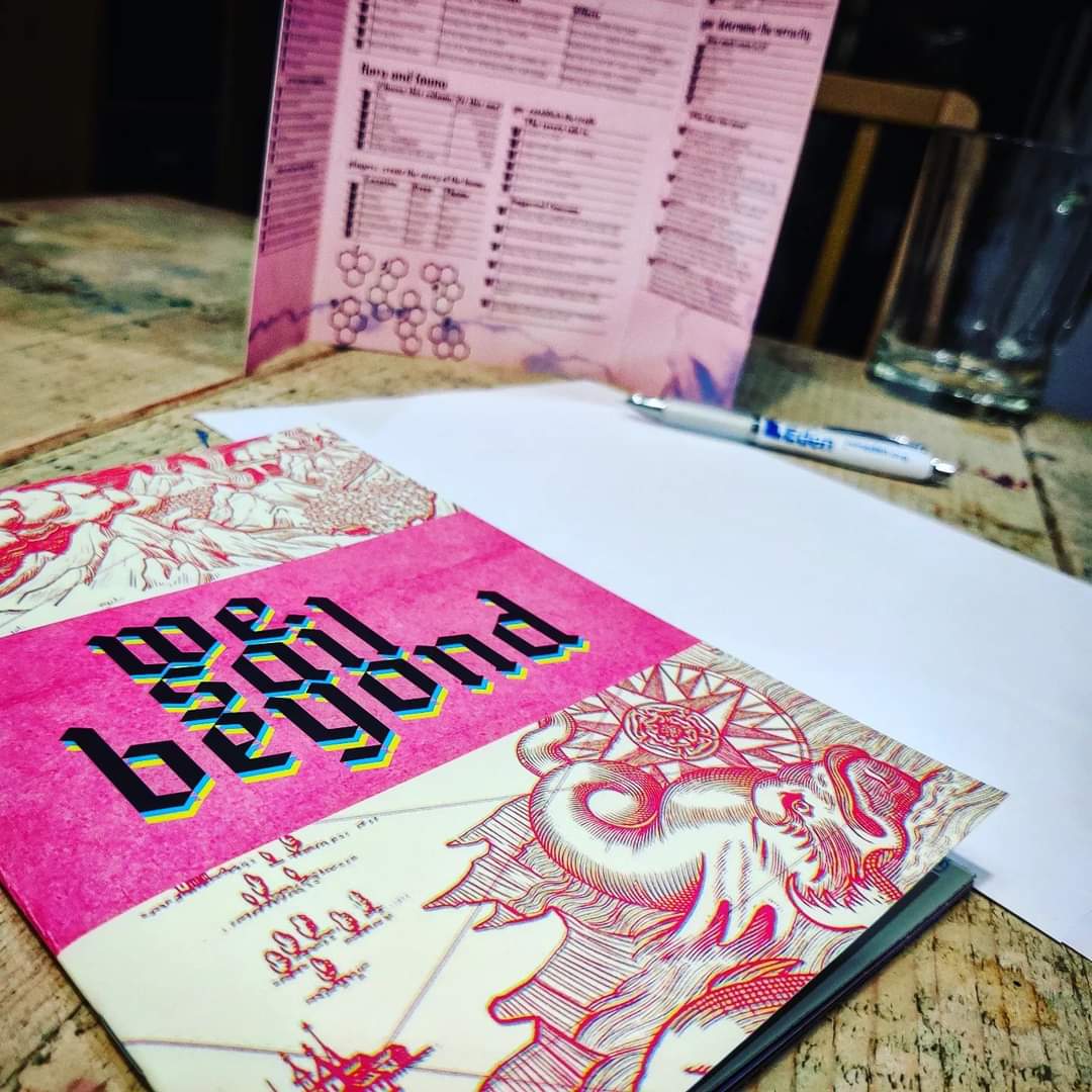 cmlowryauthor's tweet image. About to embark on a game of We Sail Beyond by @iammattsanders.

You explore a map together, but build very different impressions of what actually is there, vs what you *think* is there. Fun! Plus pretty and brilliantly written.

#rpg #writing #mapdrawing #creativegeography