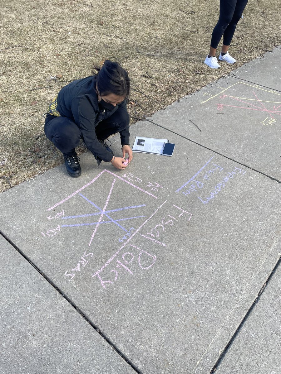Simsy716's tweet photo. When it’s a nice day in March, you take advantage of it for class! Expansionary &amp; contractionary fiscal policy graphs! #pikehighschool https://t.co/FIX6lOcAc1