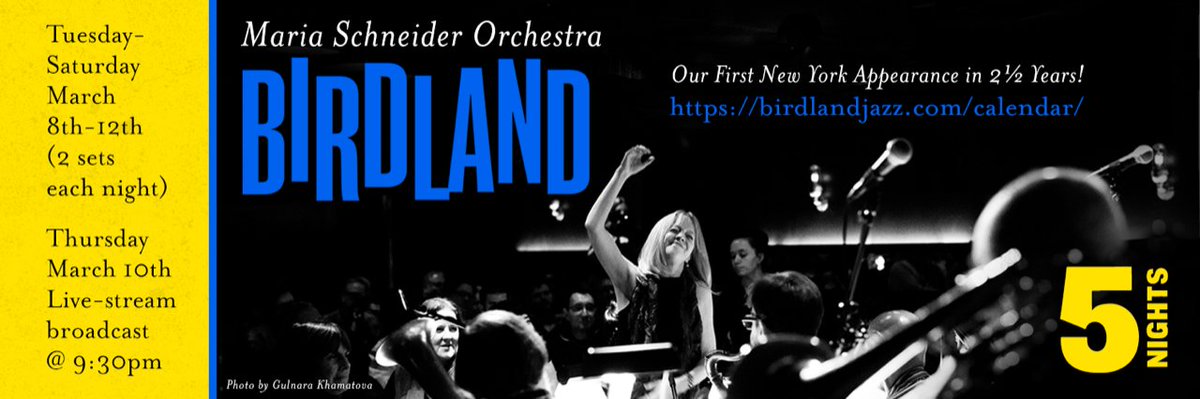 Maria Schneider (@schneidermaria) on Twitter photo Join us at <a href="/birdlandjazz/">Birdland Jazz Club and Theater</a> next week! Our first NYC shows in over 2 years! Get Tickets at birdlandjazz.com/calendar Join us at <a href="/birdlandjazz/">Birdland Jazz Club and Theater</a> next week! Our first NYC shows in over 2 years! Get Tickets at birdlandjazz.com/calendar