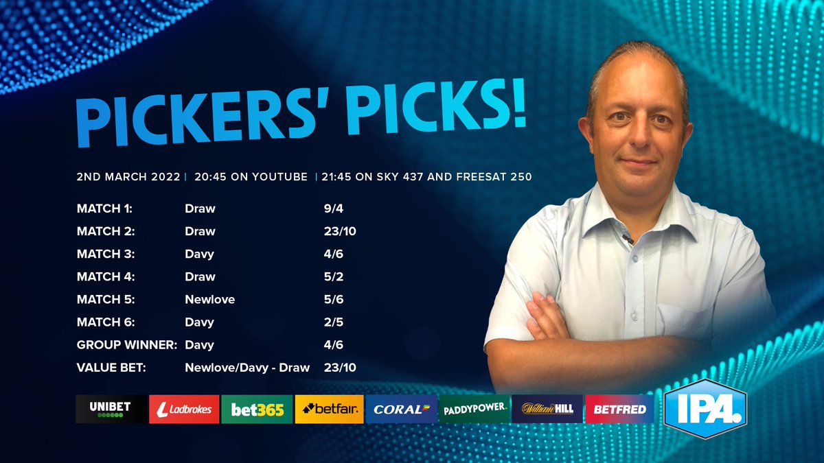 The 🎱 Pool is on Sporty Stuff TV tonight. Check out the betting odds that are available at <a href="/WilliamHill/">William Hill</a> 
Have a look at my <a href="/PickersPicks/">Pickers Picks</a> to see who I’ve Picked
<a href="/tv_sporty/">SportyStuffTV</a> <a href="/IPAPool/">IPA Pool 🎱</a> <a href="/GaryWiltshire16/">Gary Wiltshire</a>