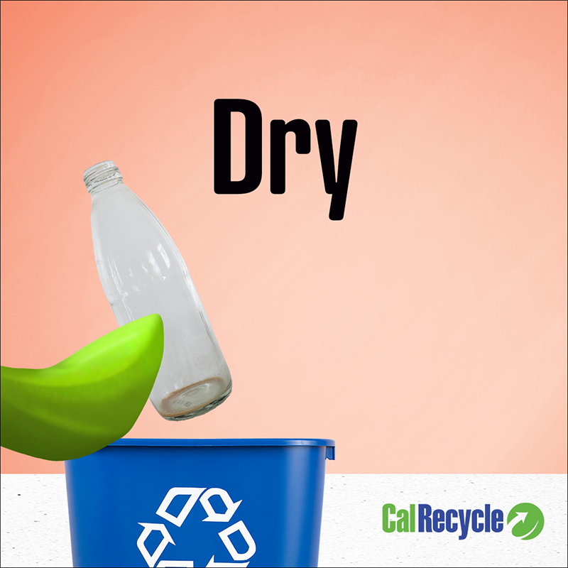 CalRecycle's tweet photo. Even a little food or liquid residue can contaminate recycling, making it more likely to end up in the landfill. Empty and dry all items before putting them in the bin, and help fight contamination.