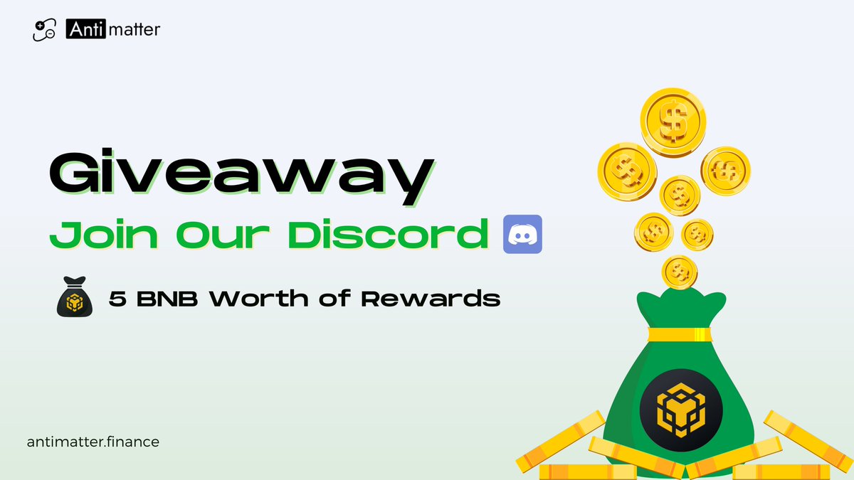 bitunebtc's tweet photo. 📢Antimatter Discord Official Launch📢
 
We are giving away a total of 5 #BNB as rewards in celebration!🥳

To be eligible:
1⃣Join our Discord: https://t.co/1Xfpu1PMDt
2⃣Follow, Retweet🔃 &amp; Like❤️
3⃣Fill out the Google Form on Discord

More details on Discord
#Giveaway #BNBCHAIN https://t.co/ows3XDOqa8