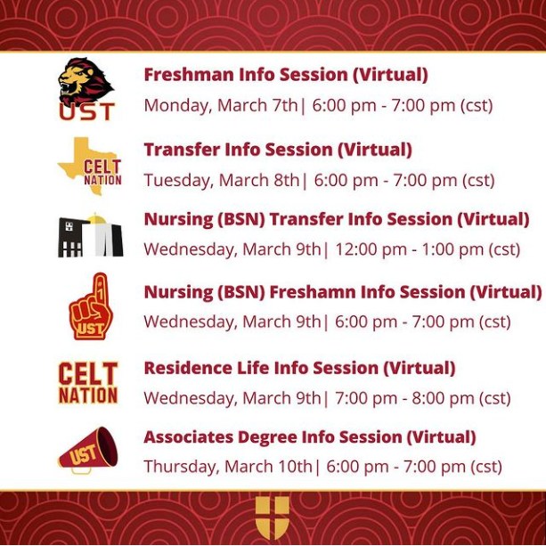 stthomashouston's tweet image. Hey #FutureCelts! Check out what's happening this month on Zoom!

RSVP today: eventbrite.com/o/ust-admissio…
Or schedule a visit: stthom.edu/visit! 

#USTHouston #USTCelts #HoUSTon