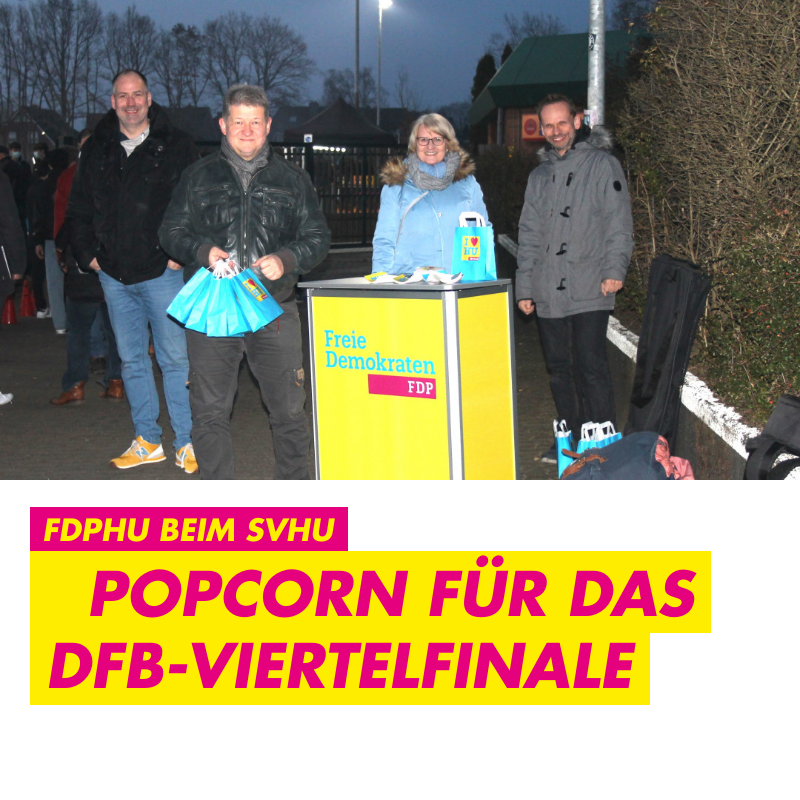 fdp_hu's tweet photo. Zum DFB-Viertelfinale gegen den 1. FC Turbine Potsdam drücken wir der Mannschaft des #SVHU im Heimspiel alle Daumen.
Damit die Zuschauer unsere Fußballerinnen auch ordentlich anfeuern, verteilt die #FDPHU Popcorn vor dem Anpfiff.
Viel Erfolg! https://t.co/zbmdeJrUn7