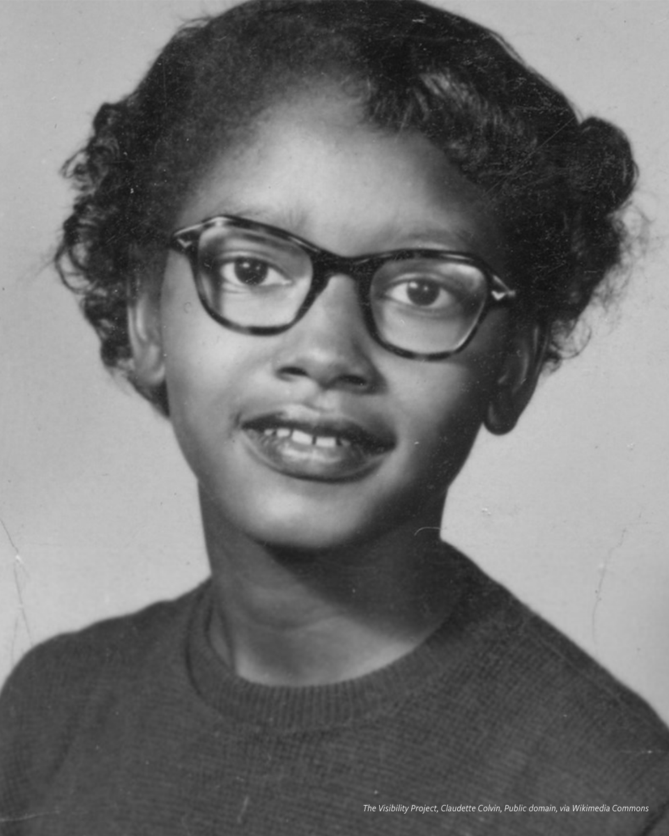 #OnThisDay in 1955, Montgomery, Alabama teen Claudette Colvin refused to give up her seat to a white woman on a city bus. Colvin was motivated by school lessons about Sojourner Truth, Harriet Tubman, and the U.S. Constitution.  #HiddenHerstory #WomensHistoryMonth