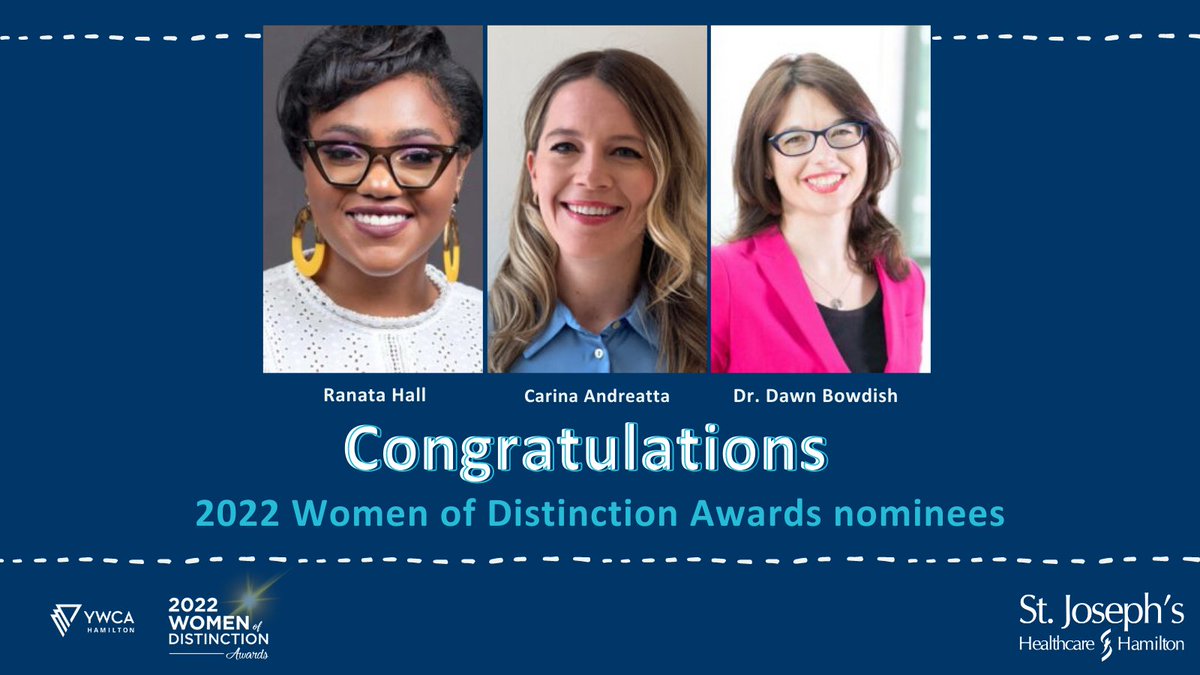 St. Joe’s is proud to work with these three inspiring women who have been nominated for the <a href="/YWCA_Hamilton/">YWCA Hamilton</a> 2022 Women of Distinction Awards. #WODHamiltonHalton #WID2022