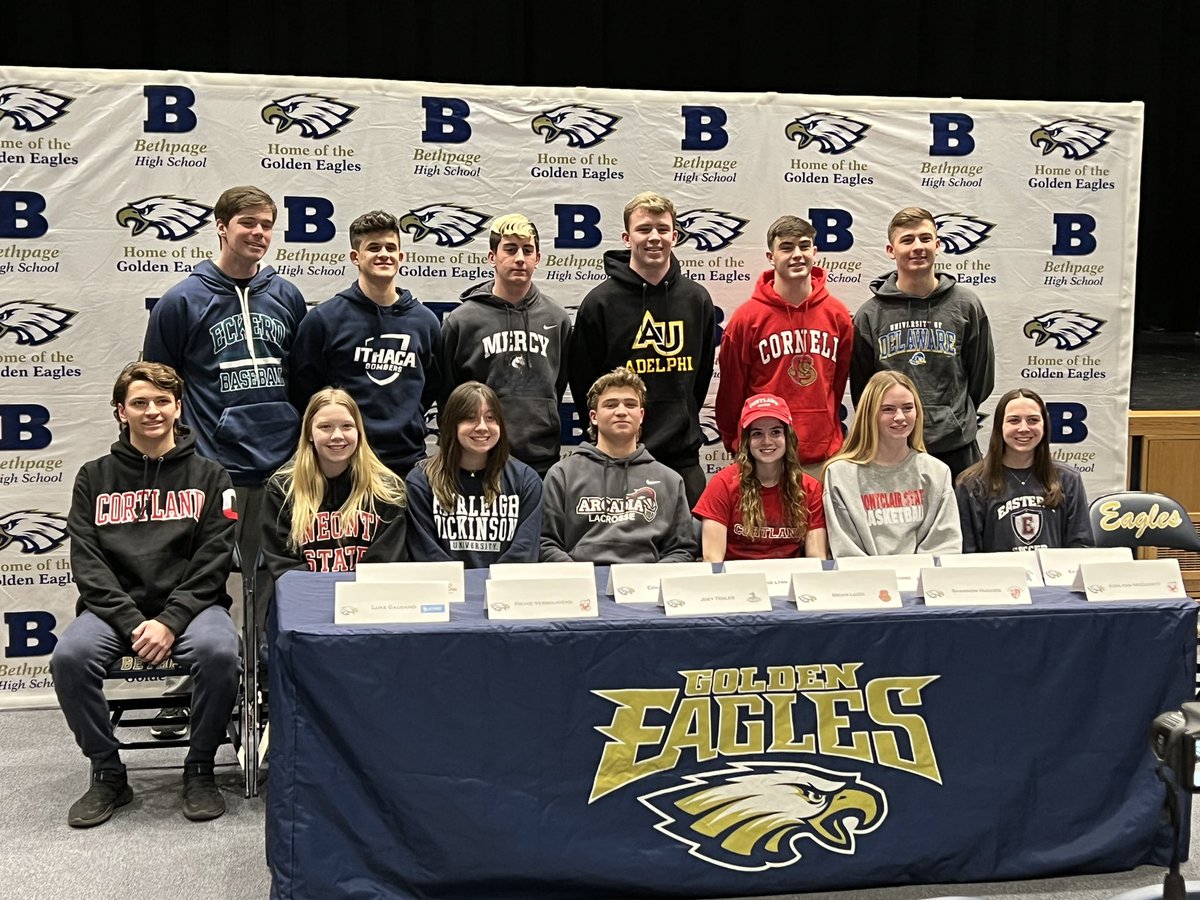 Dave Schneider (@dschneiderbufsd) on Twitter photo Congratulations to all our Golden Eagle student athletes as we celebrate their National Signings as they continue their athletic careers at the college level. Go Golden Eagles!!! <a href="/BethpageUFSD/">BethpageUFSD</a> <a href="/GoldenEaglesBHS/">Bethpage Athletics</a> <a href="/principalBUFSD/">Nicholas Jantz</a> #WeAreBethpage Congratulations to all our Golden Eagle student athletes as we celebrate their National Signings as they continue their athletic careers at the college level. Go Golden Eagles!!! <a href="/BethpageUFSD/">BethpageUFSD</a> <a href="/GoldenEaglesBHS/">Bethpage Athletics</a> <a href="/principalBUFSD/">Nicholas Jantz</a> #WeAreBethpage