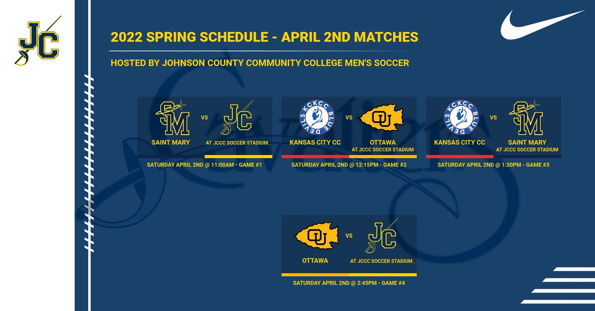 Looking forward to hosting <a href="/Spires_soccer/">University of Saint Mary Men's Soccer</a>, <a href="/ottawamensoccer/">Ottawa Men’s Soccer</a>, <a href="/kckccsoccer/">KCKCC Men's Soccer</a> for spring matches on April 2nd. #GOCAVS  #JCCCMSOC  #LOCALTALENT