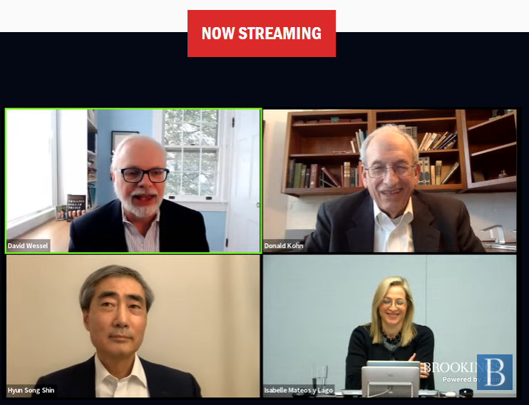 BrookingsEcon's tweet photo. On our second #PowellFed panel, Donald Kohn (@BrookingsInst), Isabelle Mateos y Lago (@BlackRock), & @HyunSongShin (@BIS_org) join @davidmwessel to discuss regulatory challenges in Jerome Powell's second term as @federalreserve chair.
Watch -> https://t.co/g4Q4MUdgl5 https://t.co/Aj4dmE2OUk