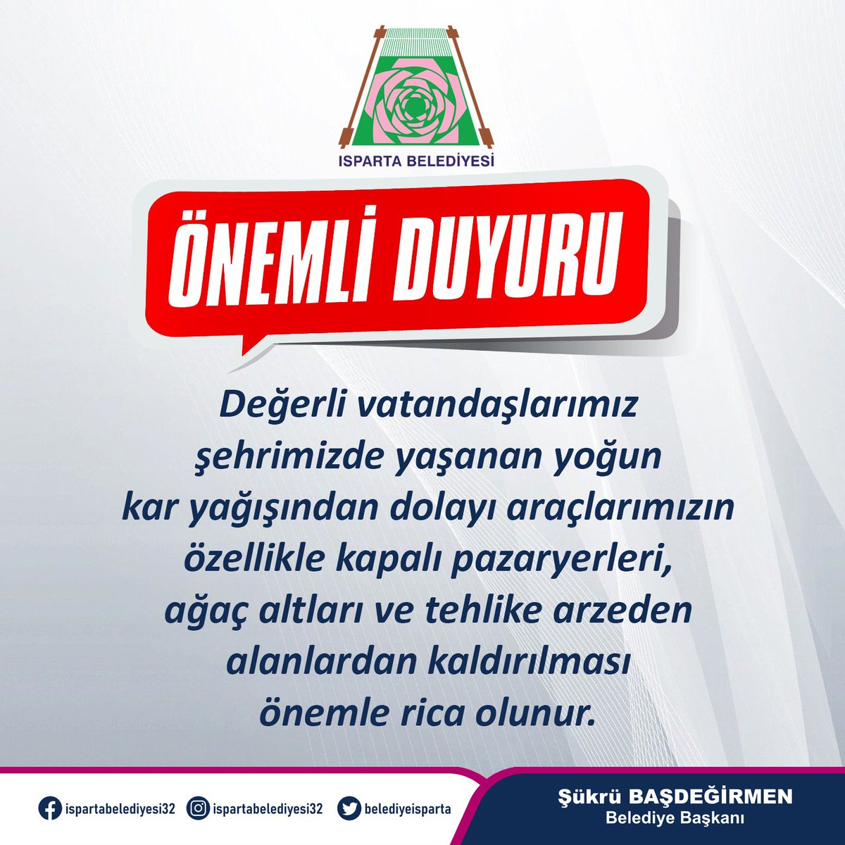 belediyeisparta's tweet photo. Önemli duyuru! https://t.co/5ZQSyWWQW6