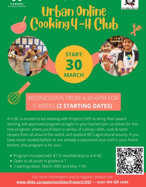 Project CHEF on X: We're getting ready to welcome kids into our virtual  kitchen. Sign up for our 5-week 4-H British Columbia & Project CHEF Online  Cooking 4-H Club. Visit  or