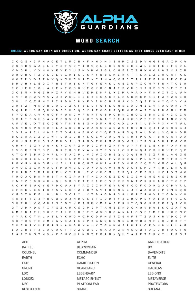 Hey everyone! We’d like to introduce yet another fun little WL competition we thought you guys might enjoy! First 3 people to complete the Word Search and post proof in the discord will receive a WL Spot+Role! LFG! GOOD LUCK EVERYONE! #WordSearchCompetition #AG #LikeCommentRT