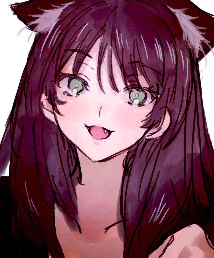 1girl animal ears solo cat ears green eyes open mouth smile  illustration images