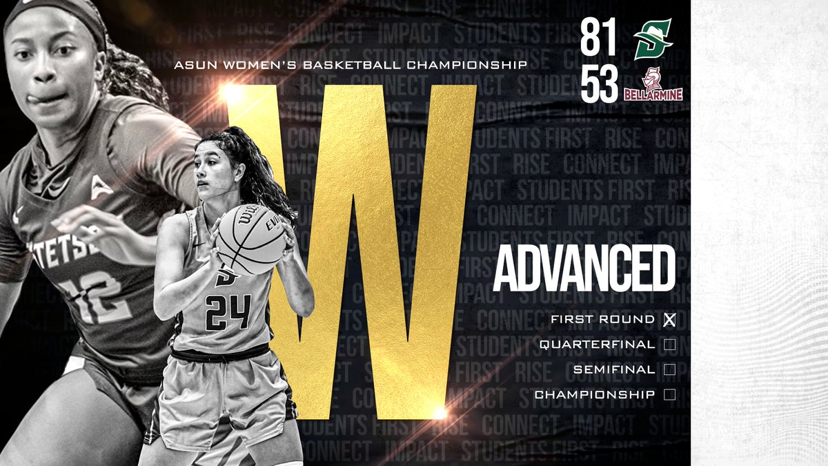 ADVANCED🤠💯‼️

.<a href="/StetsonWBB/">StetsonWBB</a> is victorious in the first round of the <a href="/ASUNWBB/">ASUN Women's Basketball</a> Championship defeating Bellarmine at home 🏀💯

#ASUNBuilt | #ASUNMadness | #LetsGoHatters