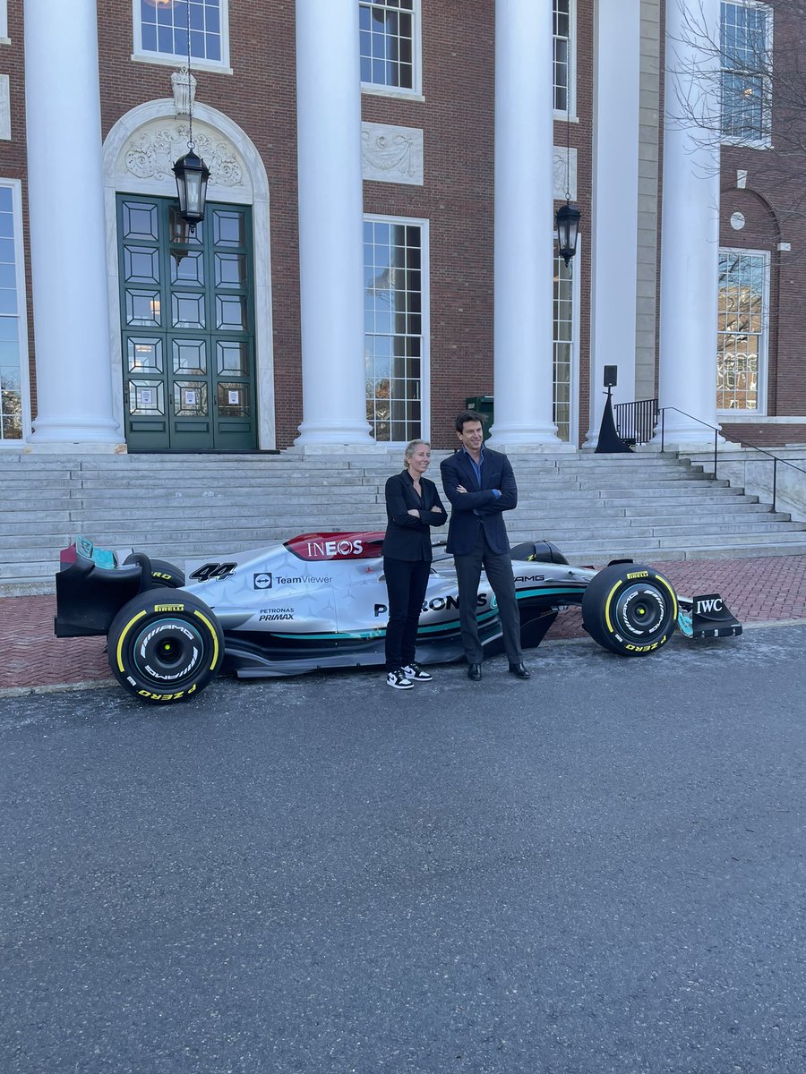 F1_DAO's tweet photo. Hi @TotoWolff_ we loved seeing you today at @HarvardHBS. The new @MercedesAMGF1 livery was 🔥 @F1_DAO says hi and we’ll see you soon! https://t.co/OognMlKQR6