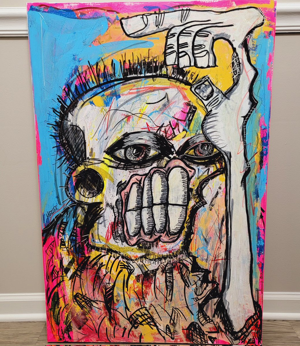 Finally finished this piece called "Wicked" I am so proud of this piece 😊 and the pink &amp; blue vibes now remind me of <a href="/coryvanlew/">Cory Van Lew</a> 🔥 

This piece I feel so strongly about, I feel that if any of my pieces will go to <a href="/Sothebys/">Sotheby's</a> it's this one❤

We got this Meeler Fam🤘