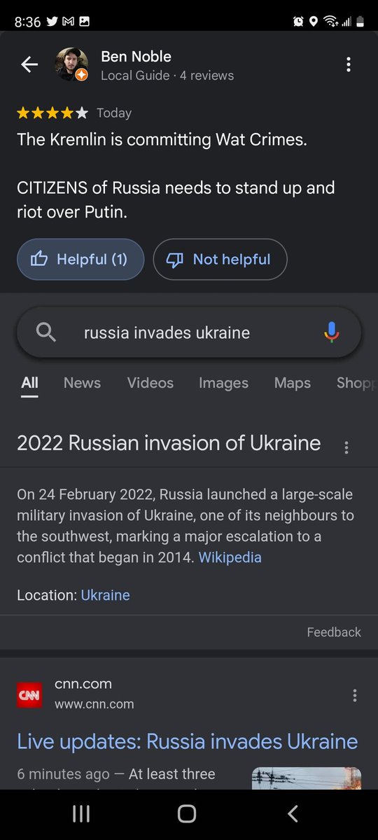 BenNoble93's tweet photo. @YourAnonNews @Konrad03249040 I shared two.
I would like to say to people who are going do it to not spam 1star reviews on business that are not runned by the Russian Government. https://t.co/Bb03gLXSKl