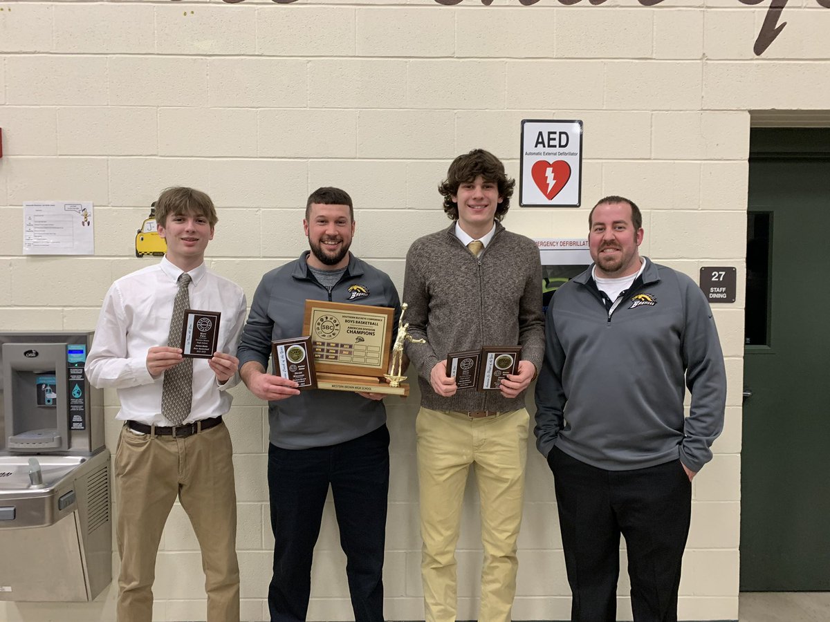 WBHSBBALL's tweet photo. Congrats to Matt Frye for his first team selection award tonight and Drew Novak for his first team and SBC Player of the Year selections. Also, we got the official SBC champions trophy for the school. https://t.co/DaWwFoBYEY