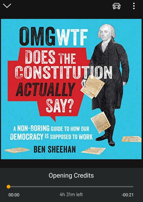 writingobscure's tweet photo. If you're an American, you should read "OMG WTF Does the Constitution Actually Say?" by @ThatBenSheehan. Or, better yet, listen to it! It's equally illuminating and funny. Plus, it helps repel dickheads. Well, no, it doesn't, but it does help you to understand why they're wrong. https://t.co/4wQZKNdczD