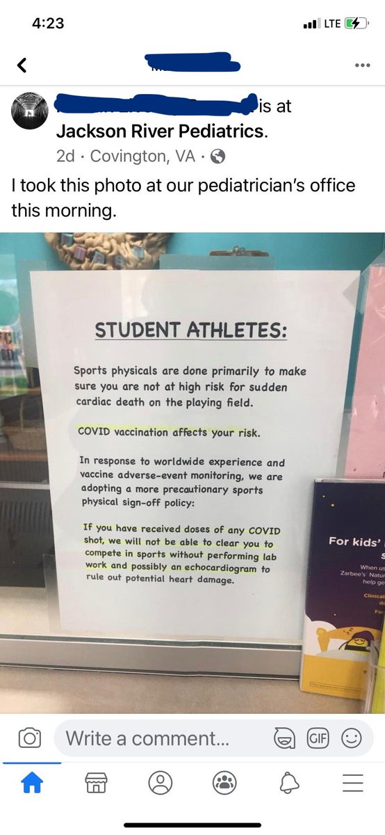 At Jackson River Pediatrics in Covington, VA.  Are doctors waking up? Think about how bad this 💉 must be for this sign to be up. Yet, they are still PUSHING it on this population and MANDATING it for college kids. This must end now.  #stopcollegemandates