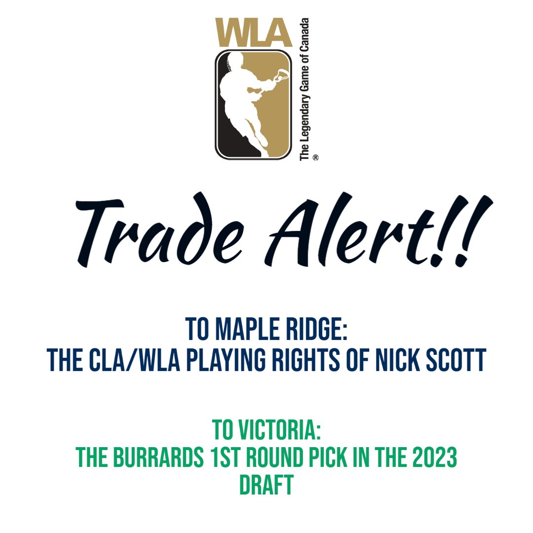Burrardslax's tweet photo. BREAKING NEWS - TRADE ALERT!!!

The Maple Ridge Burrards are excited to welcome Nick Scott back to a Burrards Jersey! We can't wait to get the season started! Let's go BURRARDS! https://t.co/3vGZztBDc1