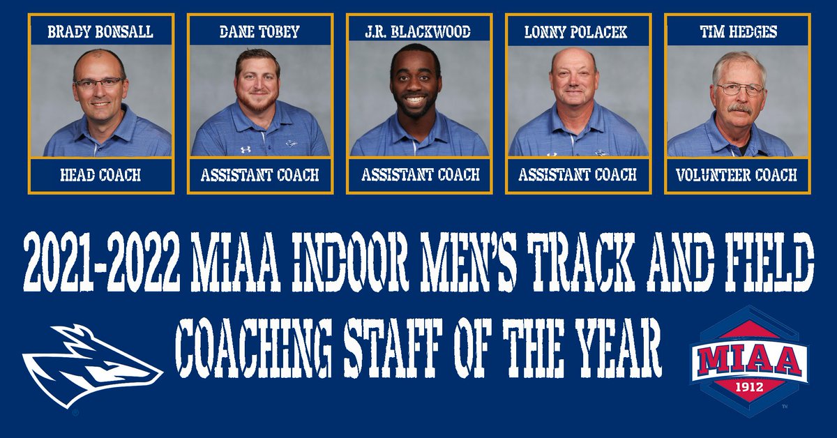 Congratulations to the @UNK_Track coaching staff on being named the 2021-2022 MIAA Indoor Men's Track and Field Coaching Staff of the Year! 

Follow the Men's Track team next week as they head to the NCAA Indoor Track &amp; Field Championships! 

<a href="/TheMIAA/">The MIAA</a>