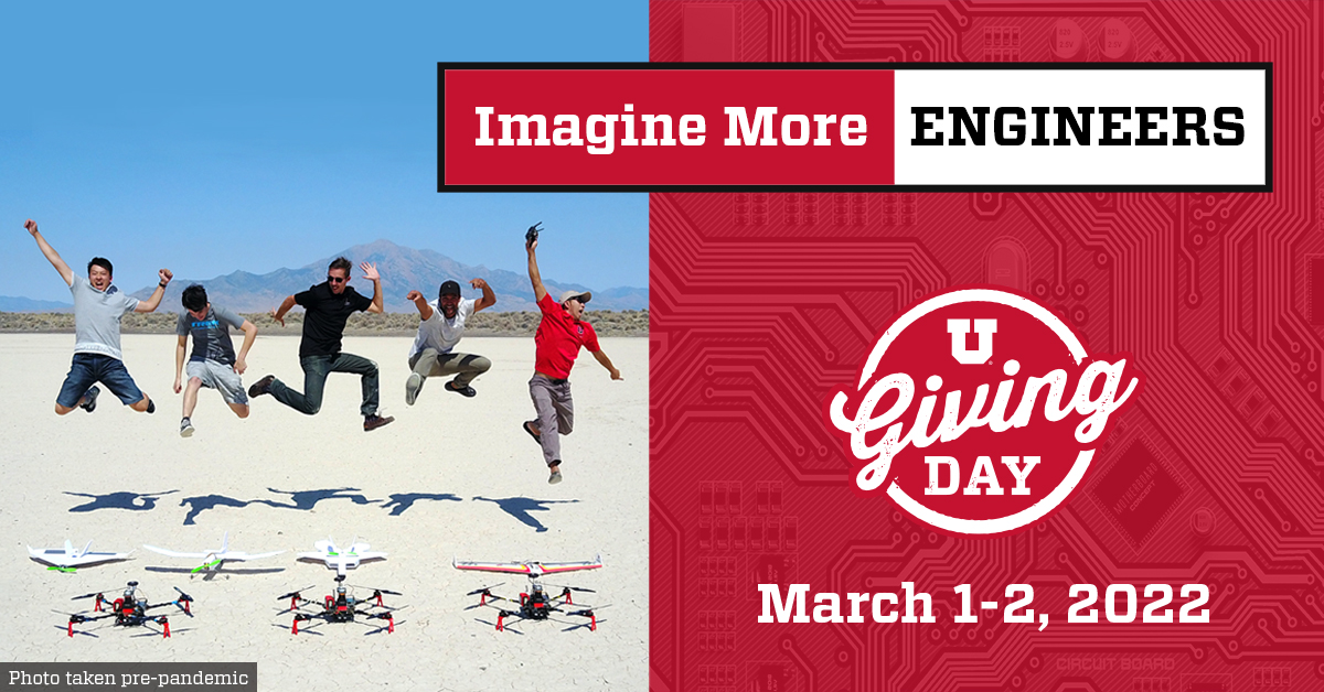 We Are Almost There! We have only until 3:49pm to reach our @UUtah #UGivingDay goal of 400 donors! Our deepest thanks to those who have supported this campaign so far. If you haven’t given yet, but would like to support an #engineeringstudent, click here: coe.utah.edu/givingday