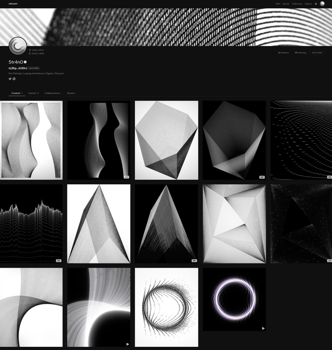 5tr4n0's tweet image. The Blended Collection
An ongoing series of looping animations based on pen plotter drawings (or vice-versa) as an attempt to bridge the gap between digital and physical art 👁‍🗨
versum.xyz/user/tz2KpfKzs…
#linealism 

@versumofficial #gifart #seamlessloop #cryptoart