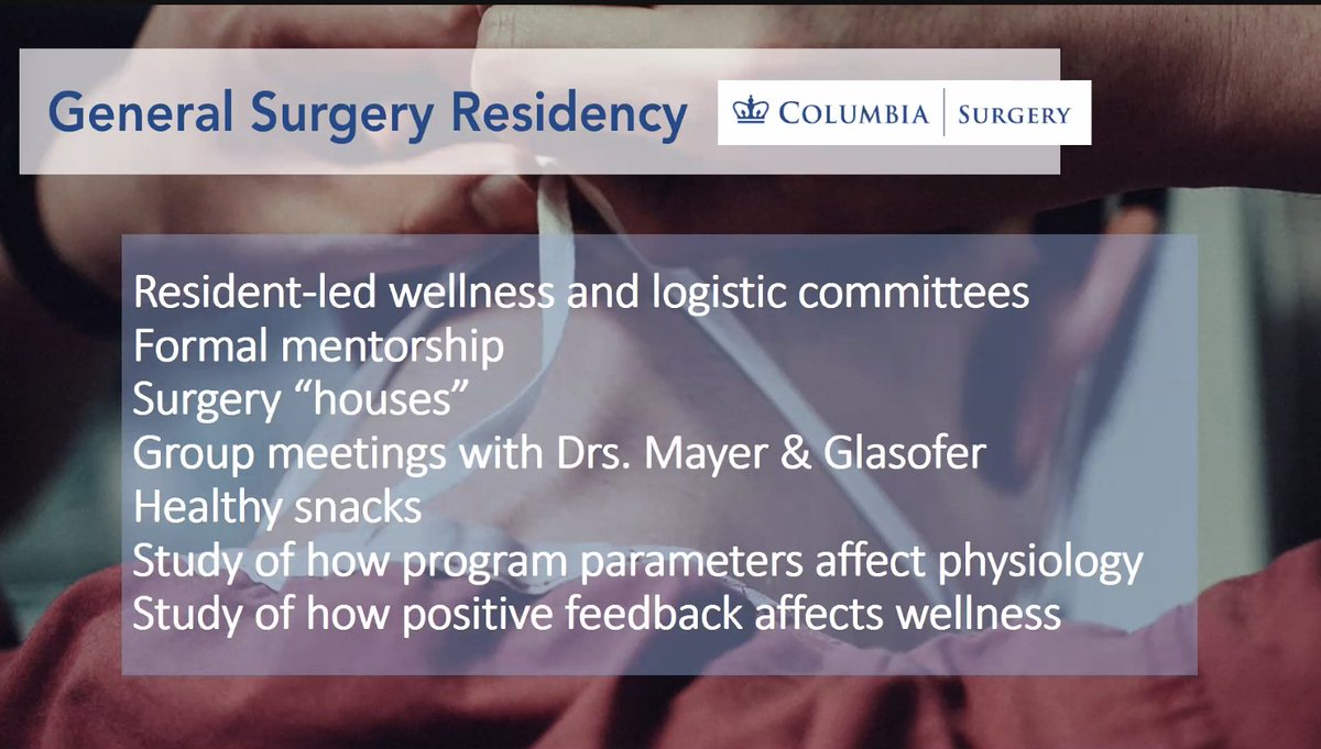 ColumbiaSurgery's tweet photo. Here's an overview of what we're doing @ColumbiaSurgRes. It includes an overhaul of the surgery resident space into a lounge at the hospital, slack chats for needs and desires, and having representatives of each class in these resident-led committees. #BurnoutChat https://t.co/0Yp1Ra57zY