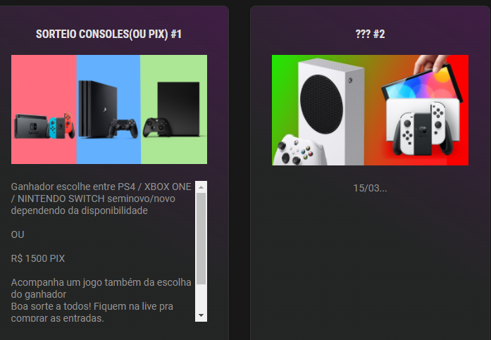 previaxd's tweet photo. Esse sorteio também é um oferecimento das minhas lives na trovo! Sem elas, nada disso seria possivel.

Tamo lá no momento com um mega sorteio que fecha dia 15/03 de consoles, e a partir do mesmo 15/03, vou começar a sortear um xbox series S lá mesmo na trovo! https://t.co/r55RWWNyqV