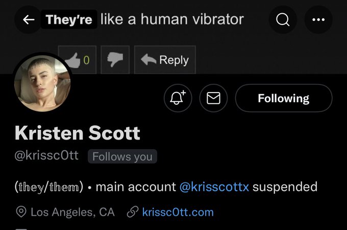 Everyone go follow @krissc0tt new account right now! ❤️ Their account got suspended last night 💔 https://t<a class="tags" href="/tag/krissc0tt">@krissc0tt</a><a href="/tag/lgbtq"class="tags"><span>#lgbtq</span></a><a href="/tag/queer"class="tags"><span>#queer</span></a><a href="/tag/dykeddown"class="tags"><span>#dykeddown</span></a>
