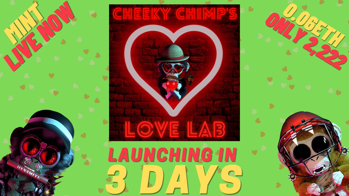 Cheeky__Chimps's tweet photo. So excited to get our little chimps breeding. 
🙊💖🙊

You need 2 to be able to breed your free 1 so be sure to grab a couple in the MINT! 

MINT closing soon so hurry 🔥
(All the links above) https://t.co/ZINLBKB0T6