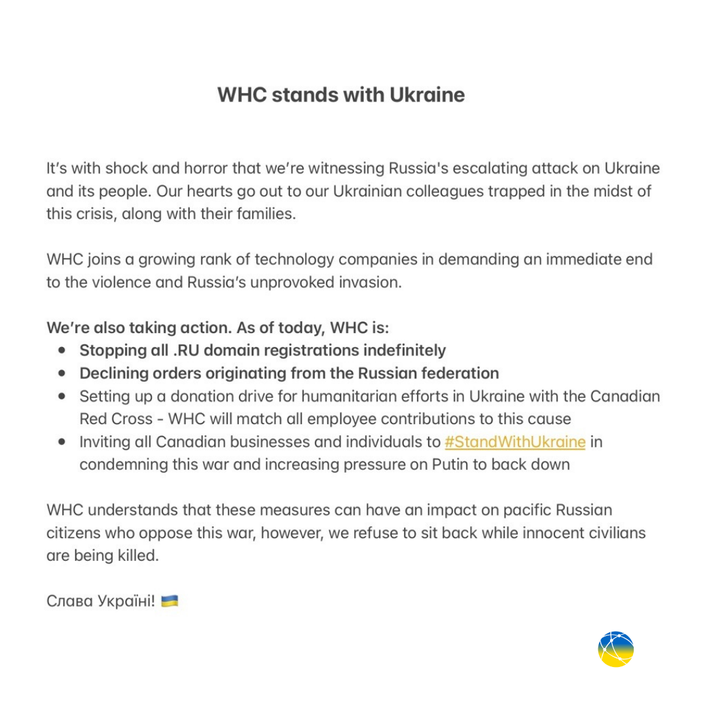 WebHostCanada's tweet photo. #StandWithUkraine 💙💛
It’s with shock and horror that we witness Russia's escalating attack on Ukraine and its people. Our hearts go out to our Ukrainian colleagues trapped in the midst of this crisis, along with their families 🙏🏼 

Donate @redcrosscanada https://t.co/v7P2P1Shsv https://t.co/Lh20soeMOI