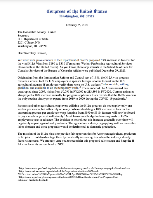 Dc Schedule H 2022 Rep. Vicente Gonzalez On Twitter: "This Week, I Sent A Bipartisan Letter W/  45 Of My House Colleagues To @Secblinken Urging The @Statedept To  Reconsider Increasing H-2A Visas For Agricultural Workers By