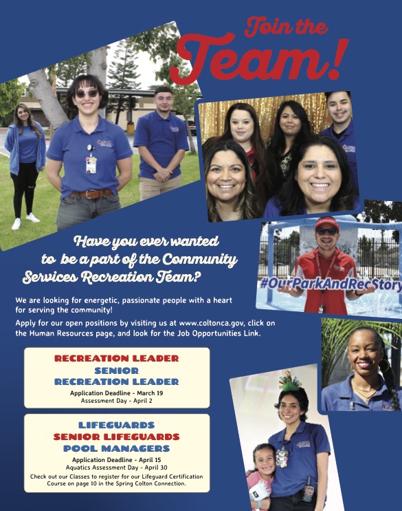 CjusdCte's tweet photo. The City of Colton is hiring for Part-Time positions! Serve the Colton community by applying at https://t.co/exz0CO6gsj! If you have any questions please call (909) 580-6528 or email alyssa_becerra@cjusd.net. #CJUSDCTE https://t.co/YaQmuCpd8M