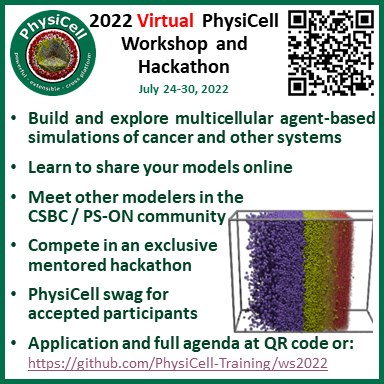 Save the date! 

The 2022 Virtual PhysiCell Workshop and Hackathon is July 24-30, 2022. Details to follow! #mathonco